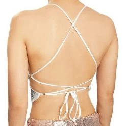 Zodaca Butterfly Sequin Halter V Neck Crop Top for Women, Open Back Tie Backless Cami Tank, Silver, One Size -Costume Outfit Store unnamed file 1468