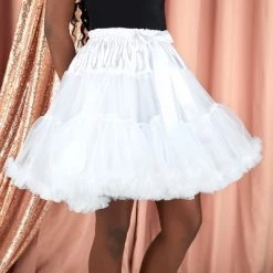 Sparkle and Bash Petticoat Under Skirt Fluff for Women, Tutu for Ballet Dance, Adjustable Elastic Waist Size 22-36 in, White