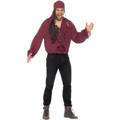 Smiffy's Smiffy Pirate Shirt Adult Costume (Dark Red) -Costume Outfit Store unnamed file 1818